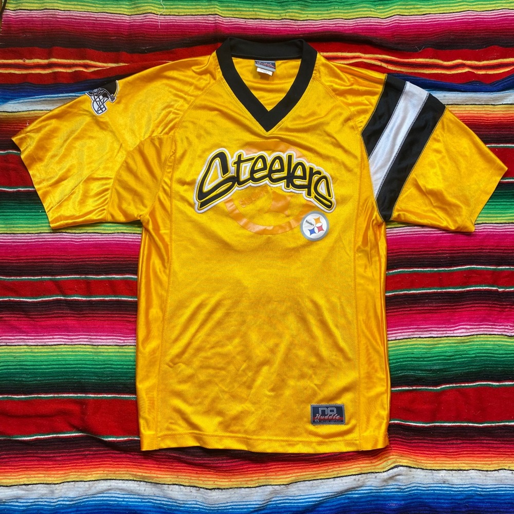 NFL No Huddle Pittsburgh Steelers Jersey Mens Medium Yellow V-Neck Vintage